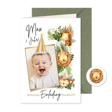 Einladung 1. Geburtstag Wilde Tiere